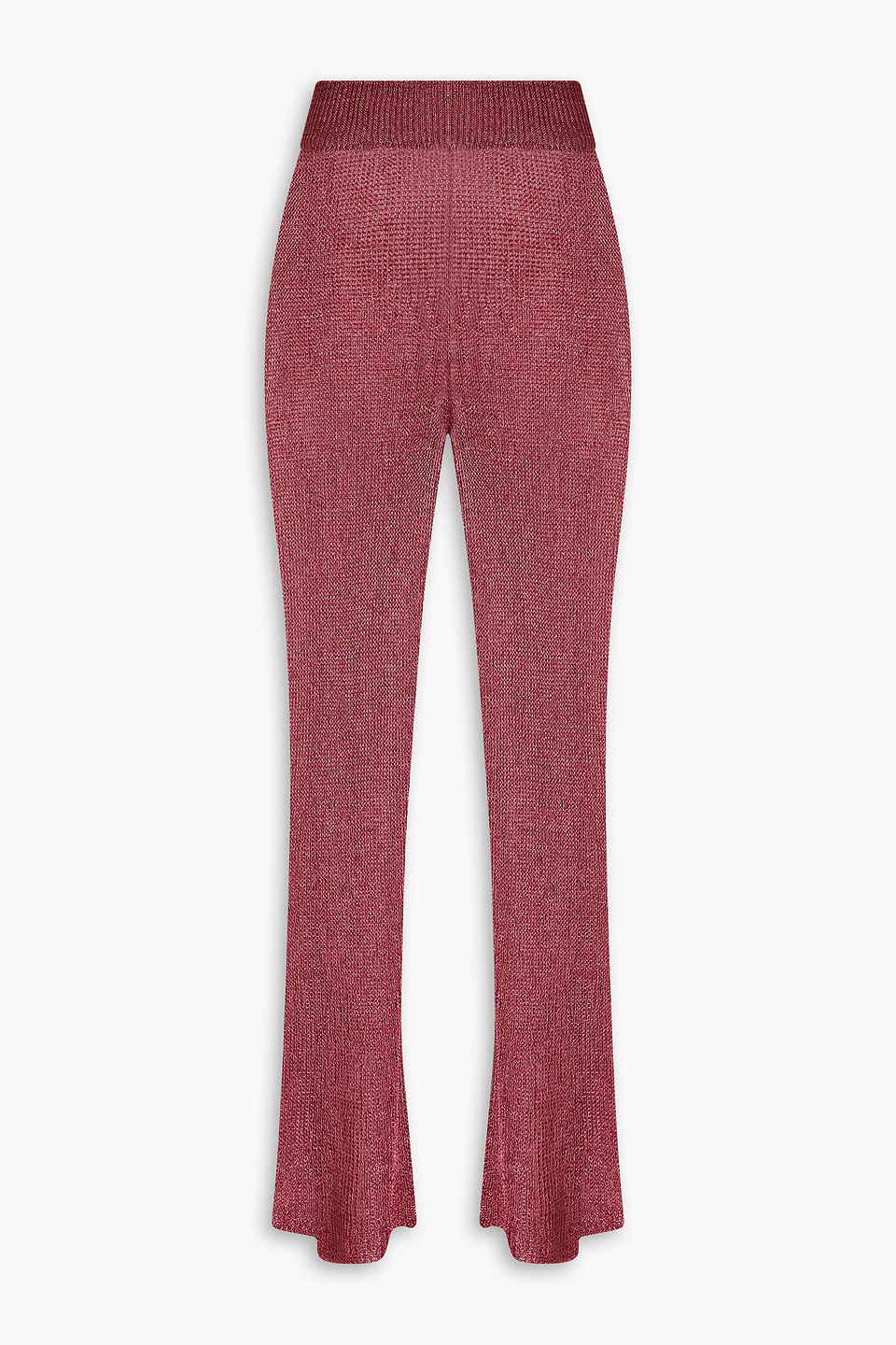 Cult Gaia Nevaeh Metallic Crochet-knit Flared Trousers In Pink