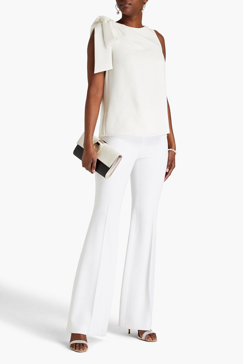 HALSTON クレープ トップス ドレープ入り ネオン
