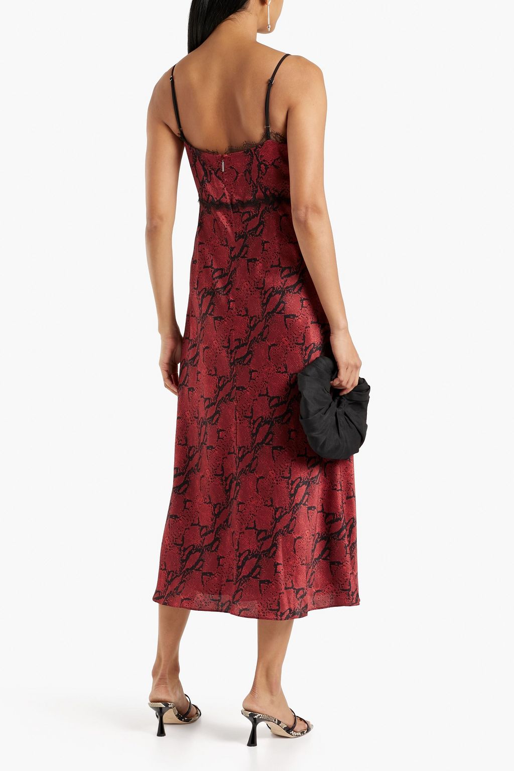 JASON WU Lace-trimmed snake-print silk-crepe midi slip dress