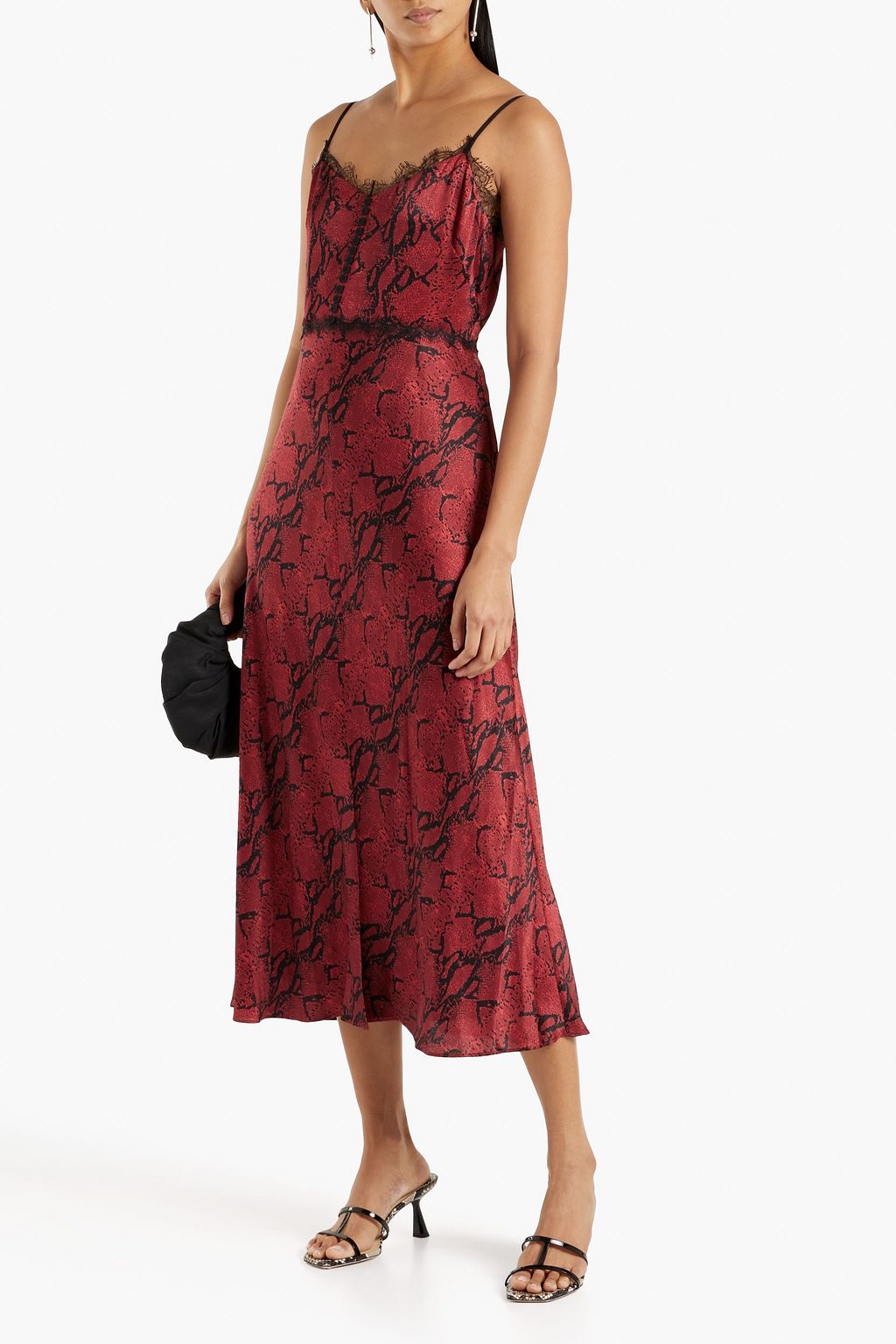 JASON WU Lace-trimmed snake-print silk-crepe midi slip dress