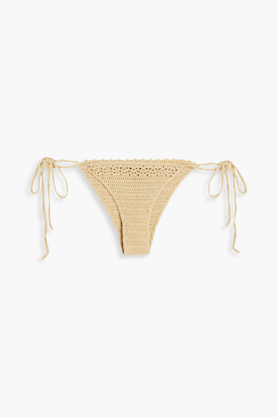 Cult Gaia Eshe Crochet-knit Low-rise Bikini Briefs In Beige