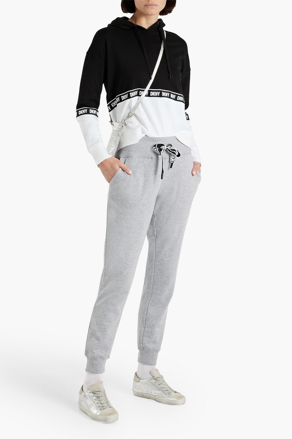 DKNY Two-tone stretch-cotton jersey hoodie