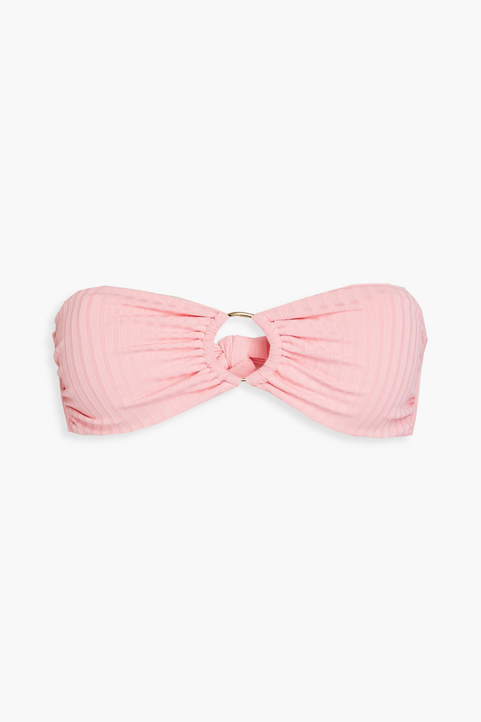 Melissa Odabash Evita Ring-embellished Ribbed Bandeau Bikini Top In Baby Pink