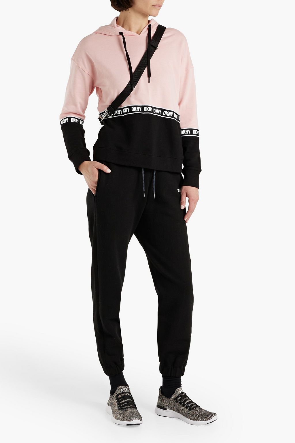DKNY Two-tone stretch-cotton jersey hoodie