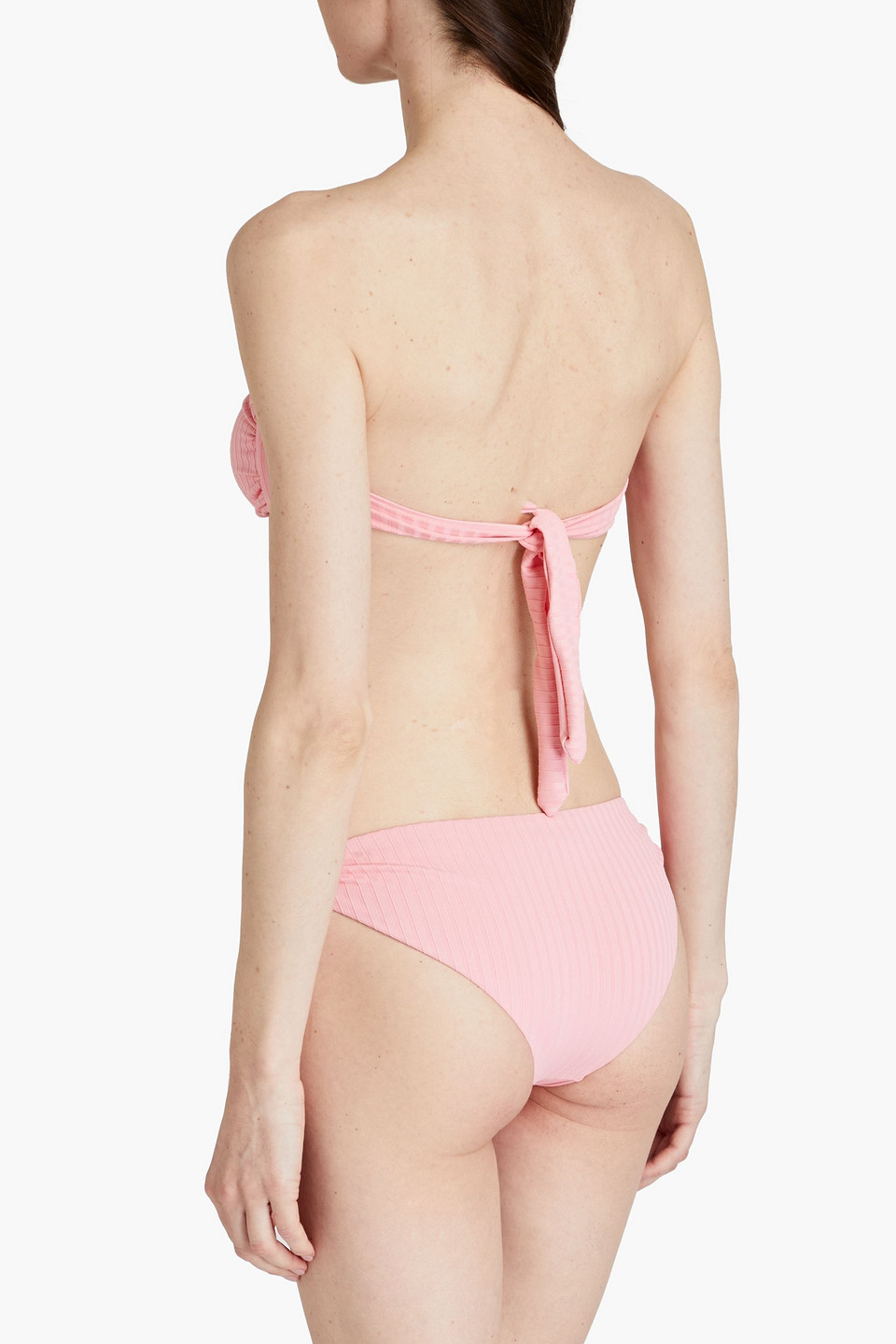 Shop Melissa Odabash Evita Ring-embellished Ribbed Low-rise Bikini Briefs In Baby Pink