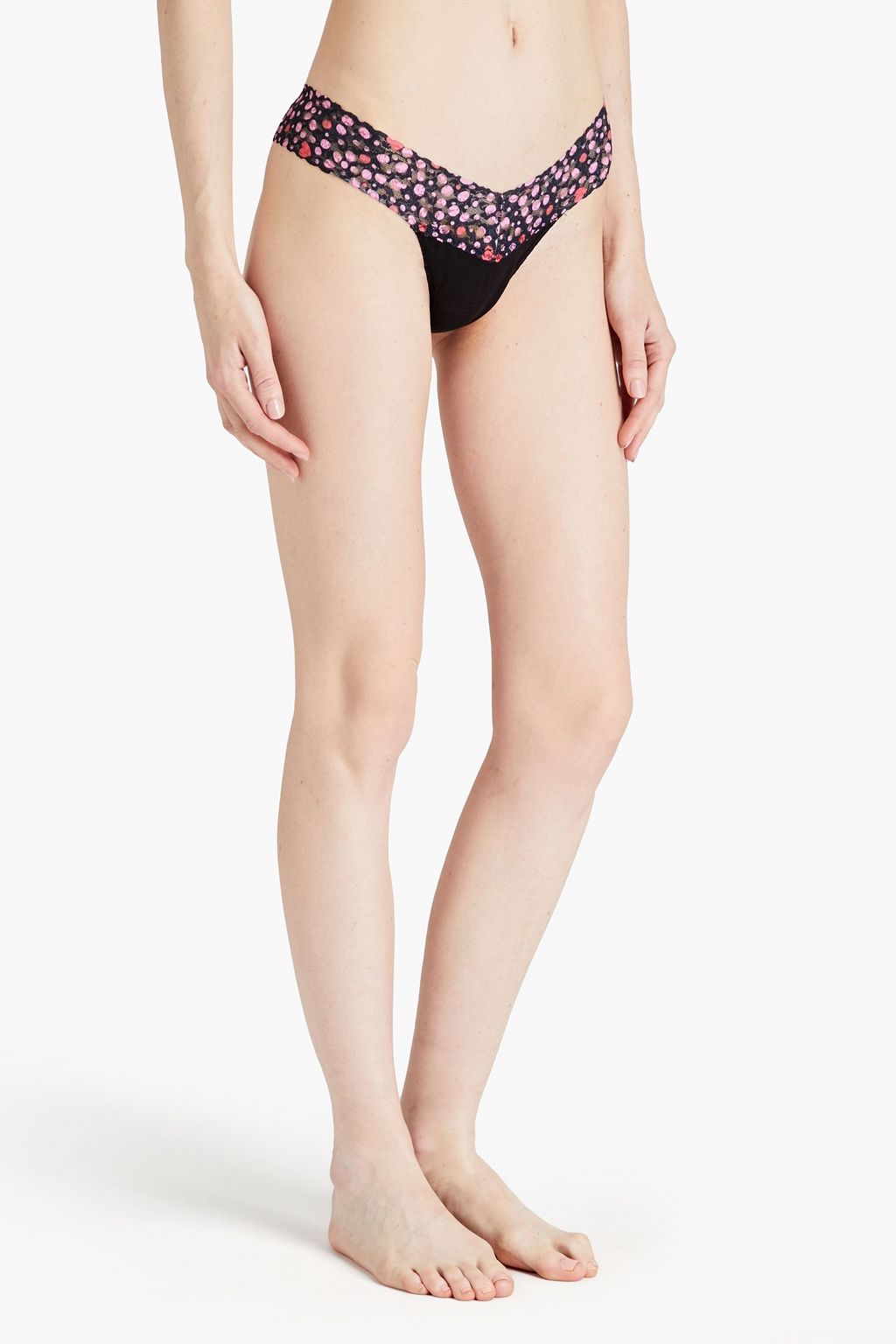 HANKY PANKY Printed Supima cotton-jersey and stretch-lace thong