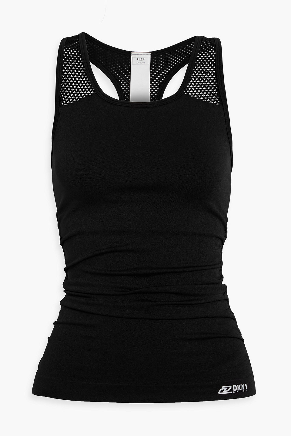 Mesh-trimmed ruched stretch tank