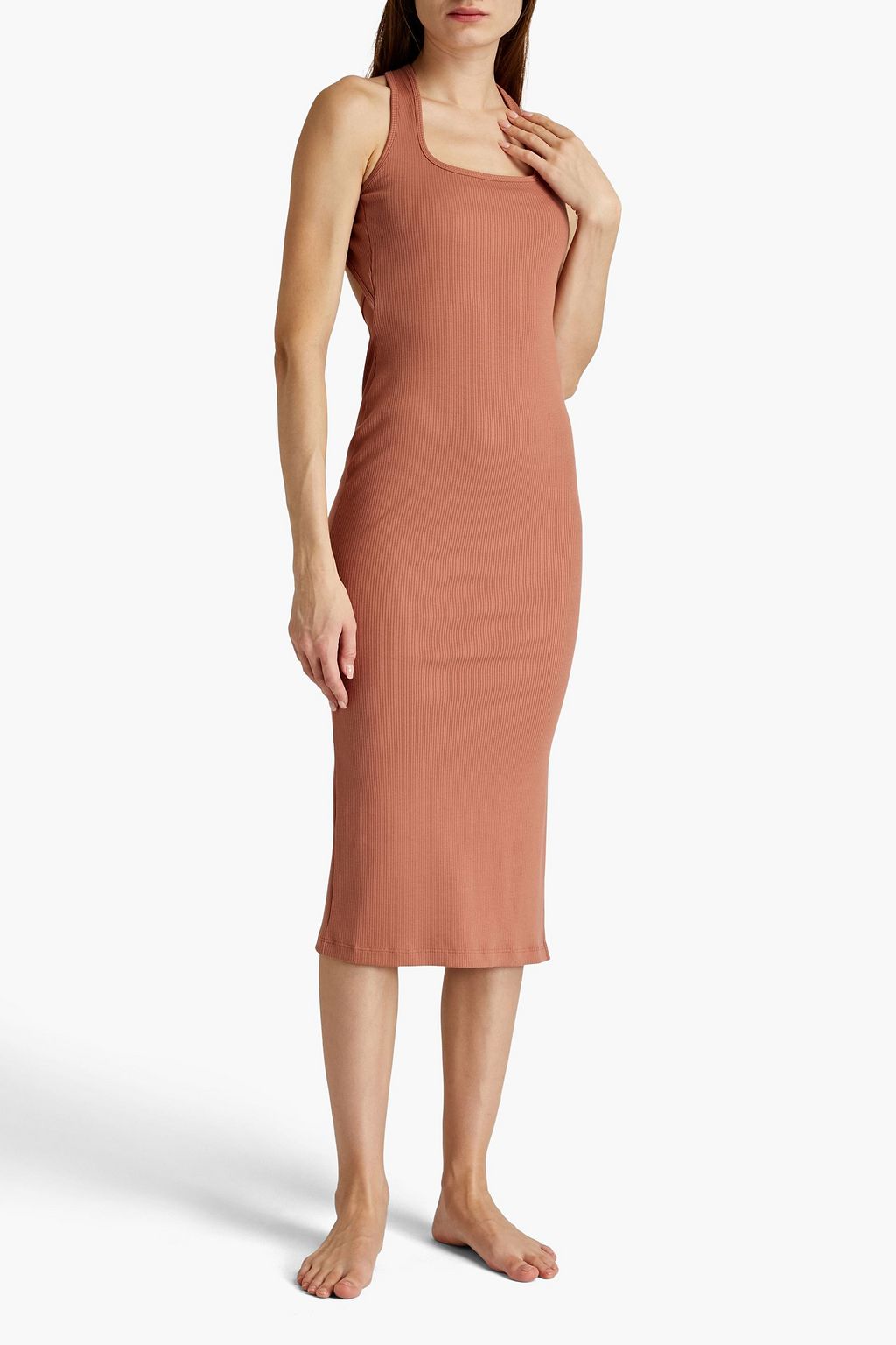 SKIN Iliana open-back ribbed stretch-Pima cotton jersey nightdress