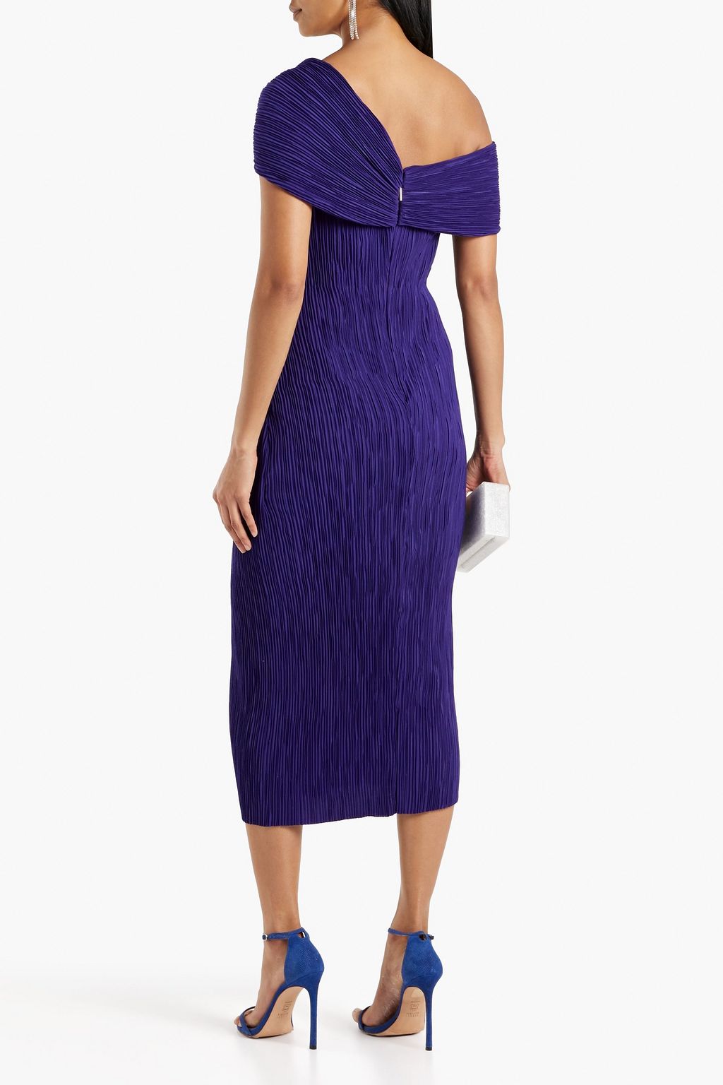 JASON WU COLLECTION فستان متوسط الطول مكشوف الكتفين من الكريب بكسرات رفيعة