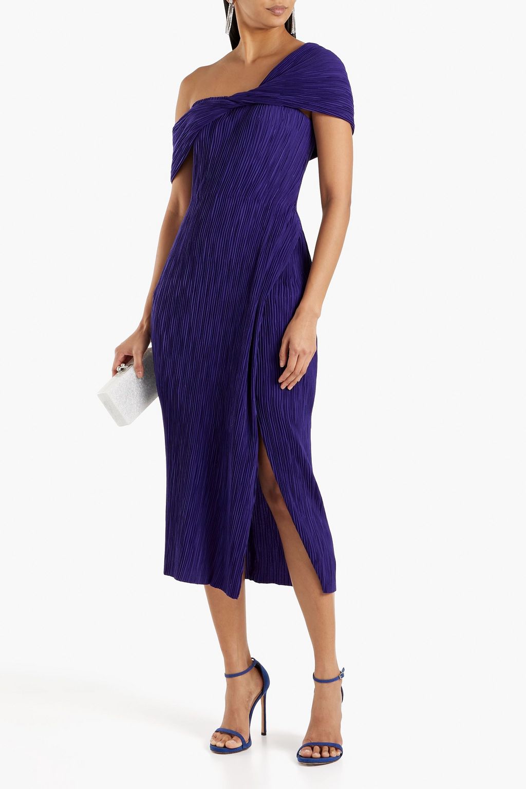 JASON WU COLLECTION فستان متوسط الطول مكشوف الكتفين من الكريب بكسرات رفيعة