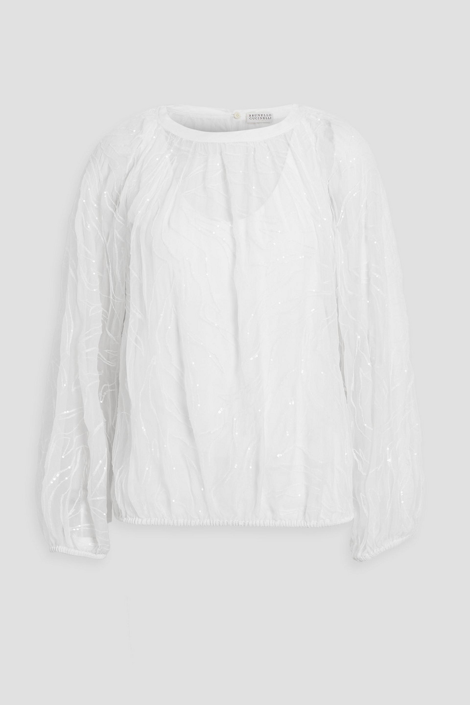 Brunello Cucinelli Sequin-embellished Silk-chiffon Blouse In White