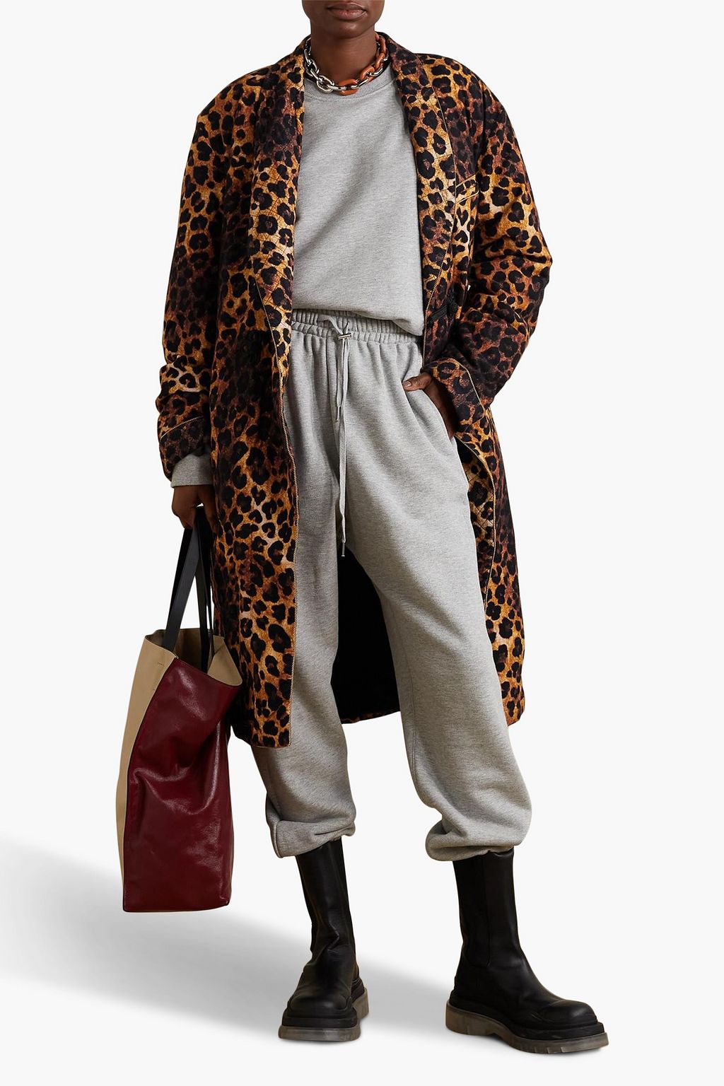 R13 Oversized belted leopard-print cotton-flannel coat