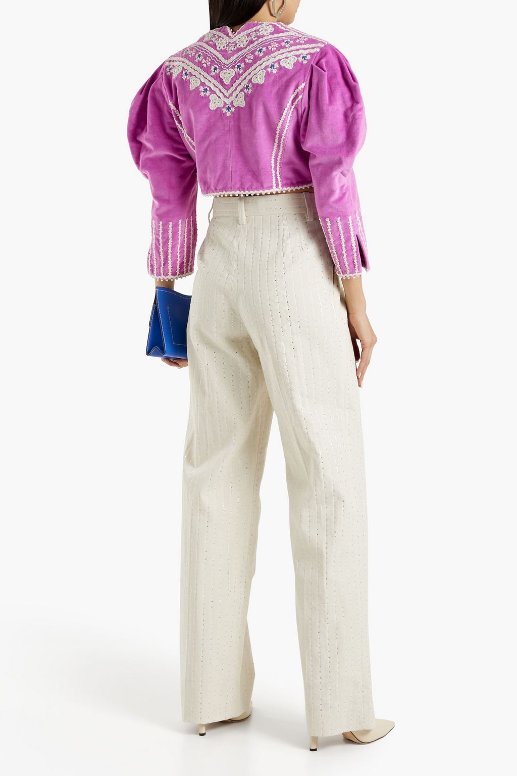 ISABEL MARANT Cidela cropped embellished embroidered cotton-velvet jacket