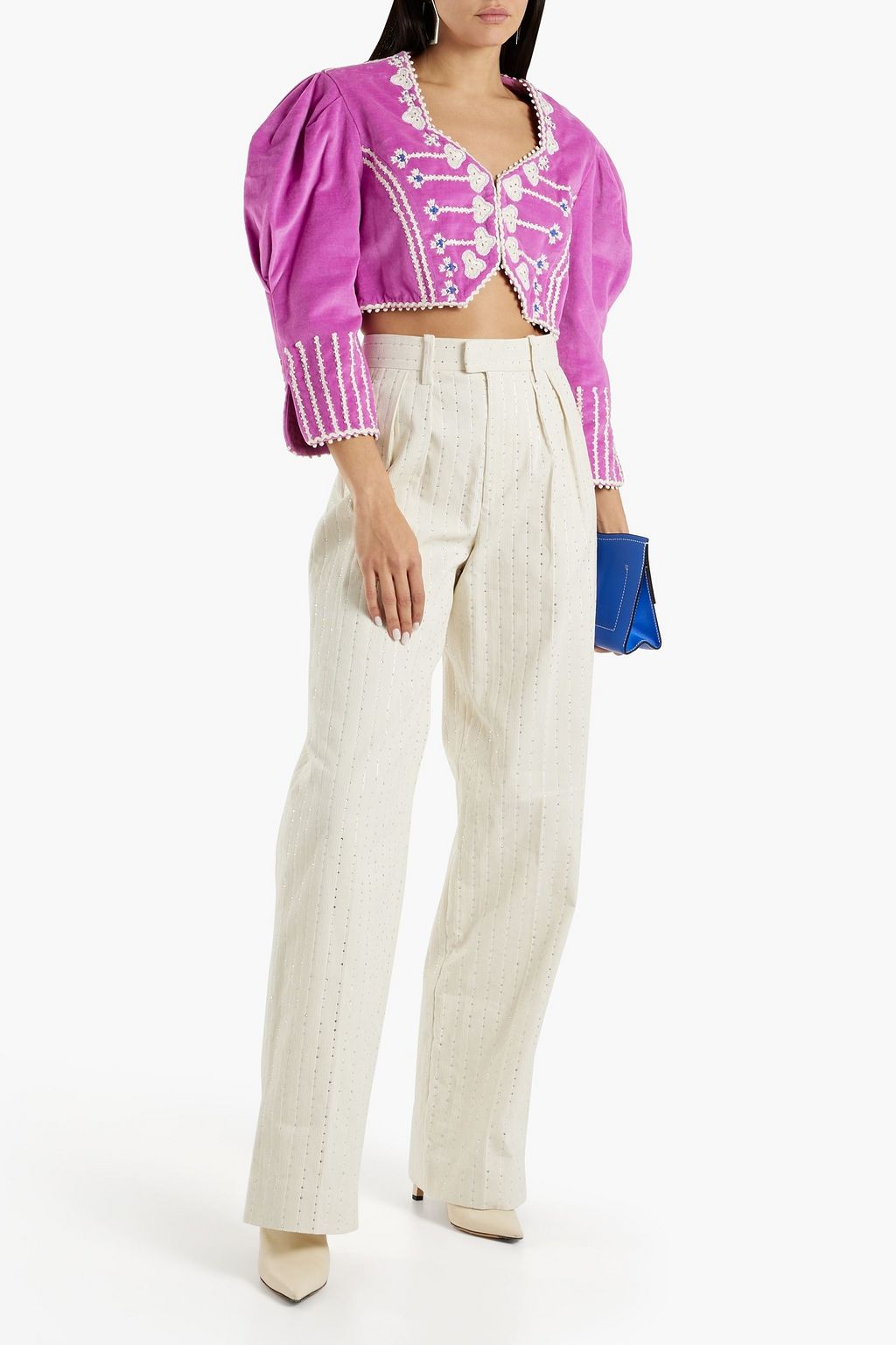 ISABEL MARANT Cidela cropped embellished embroidered cotton-velvet jacket
