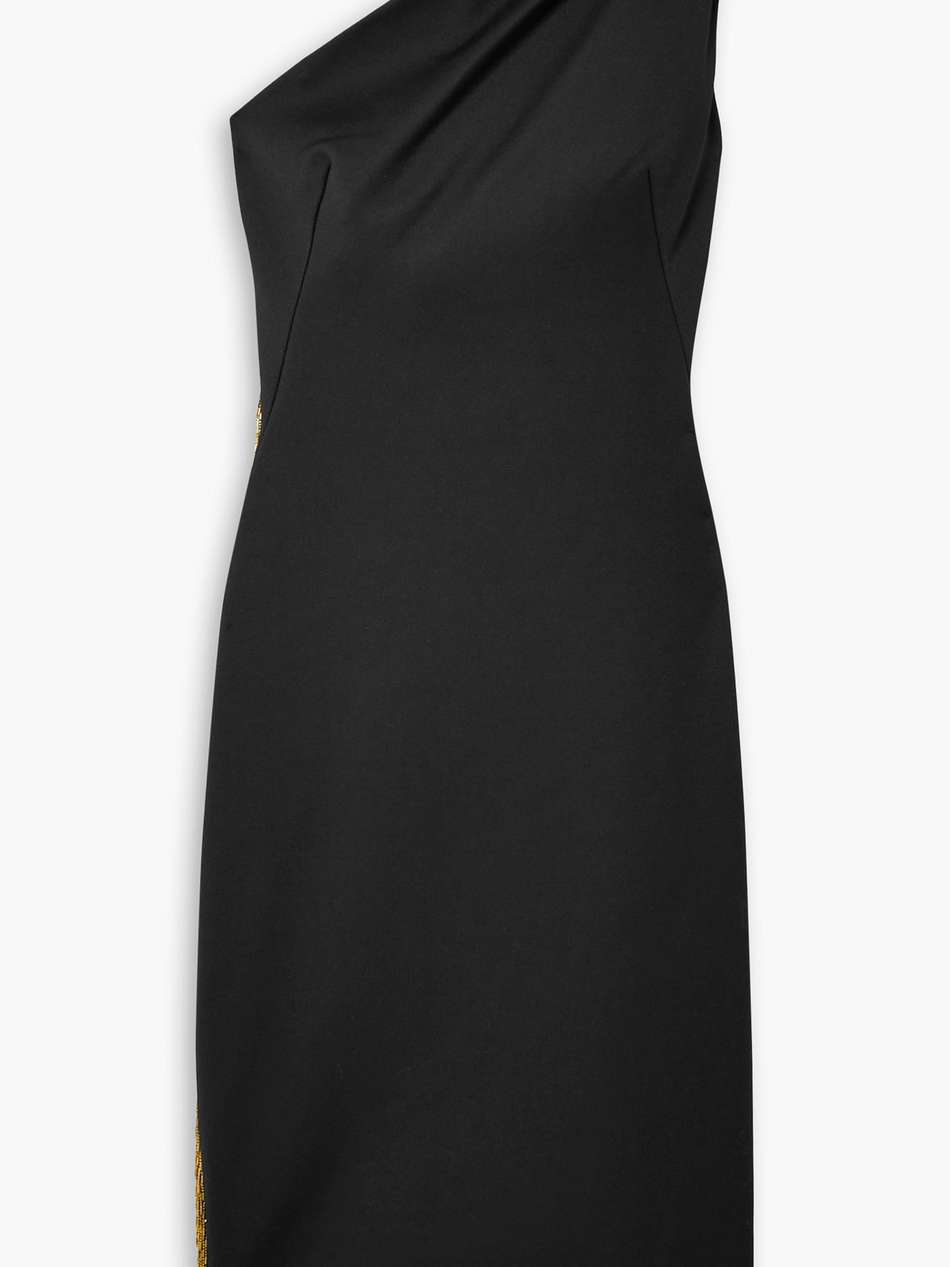 mila one-shoulder fringed cady dress