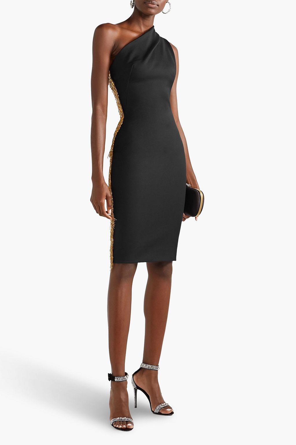 HANEY Mila one-shoulder fringed cady dress