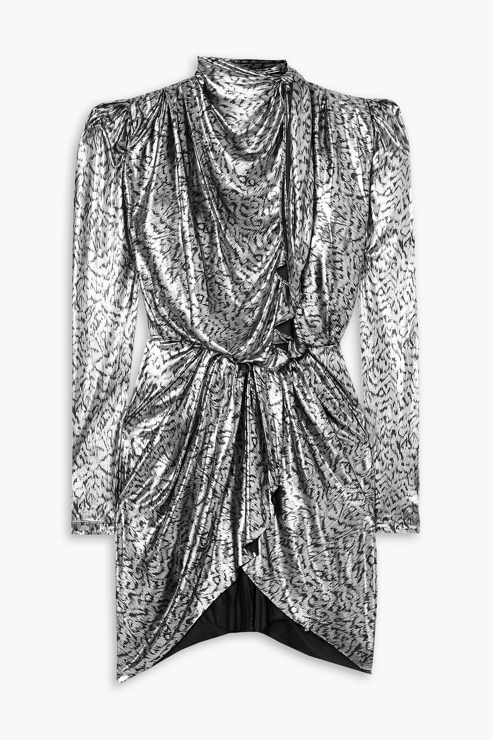 Isabel Marant Draped Leopard-print Lamé Mini Dress In Silber