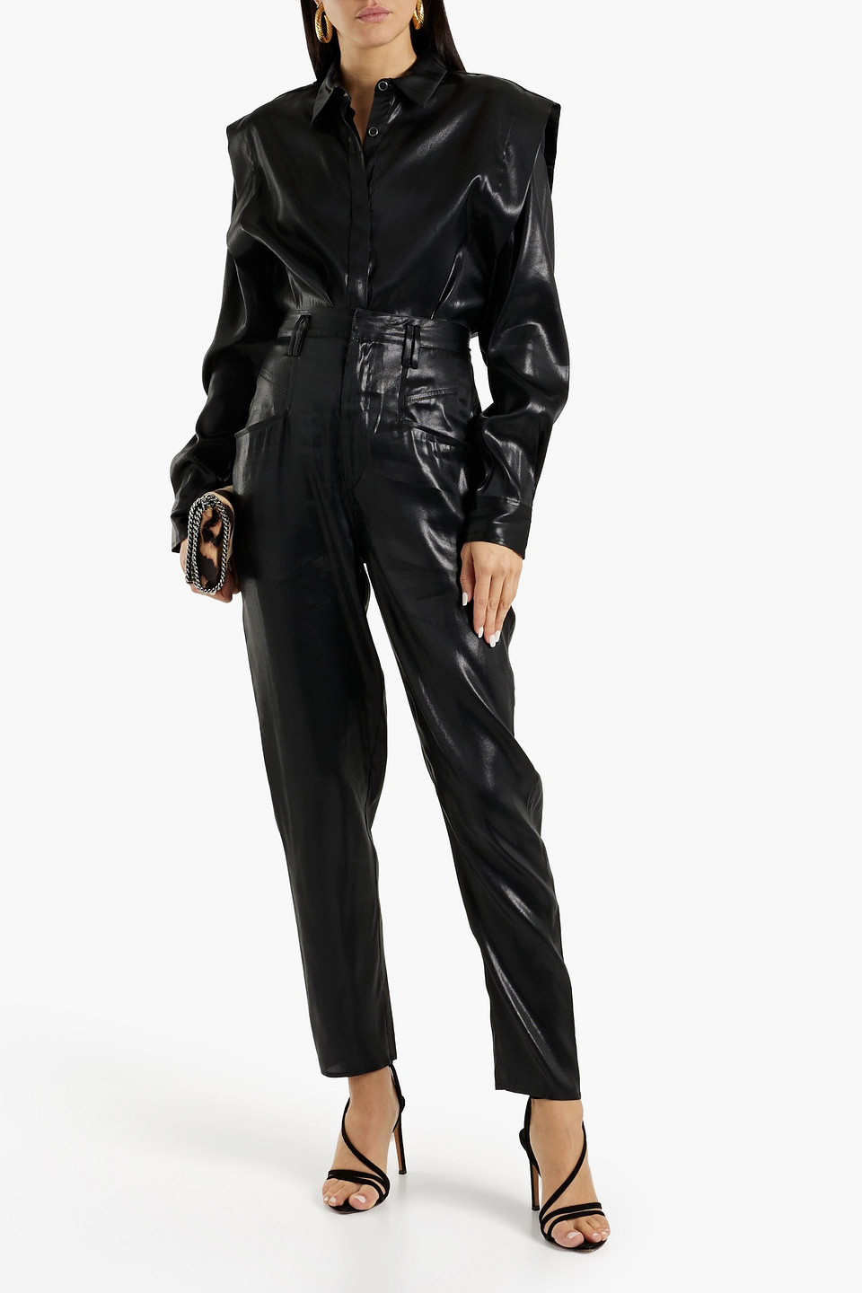 Isabel Marant Oversized Silk-satin Tapered Pants In Schwarz
