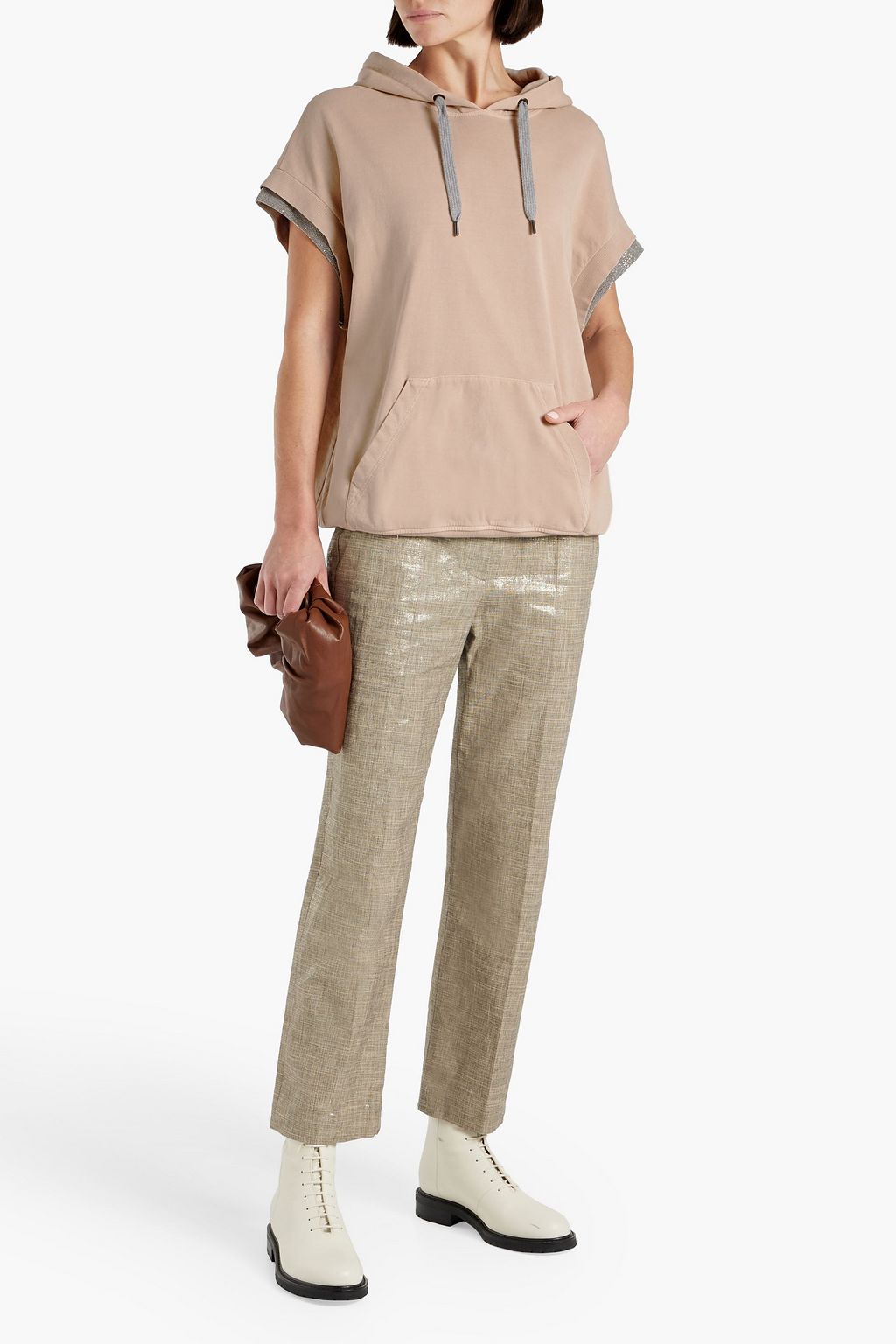BRUNELLO CUCINELLI Bead-embellished French cotton-terry hoodie