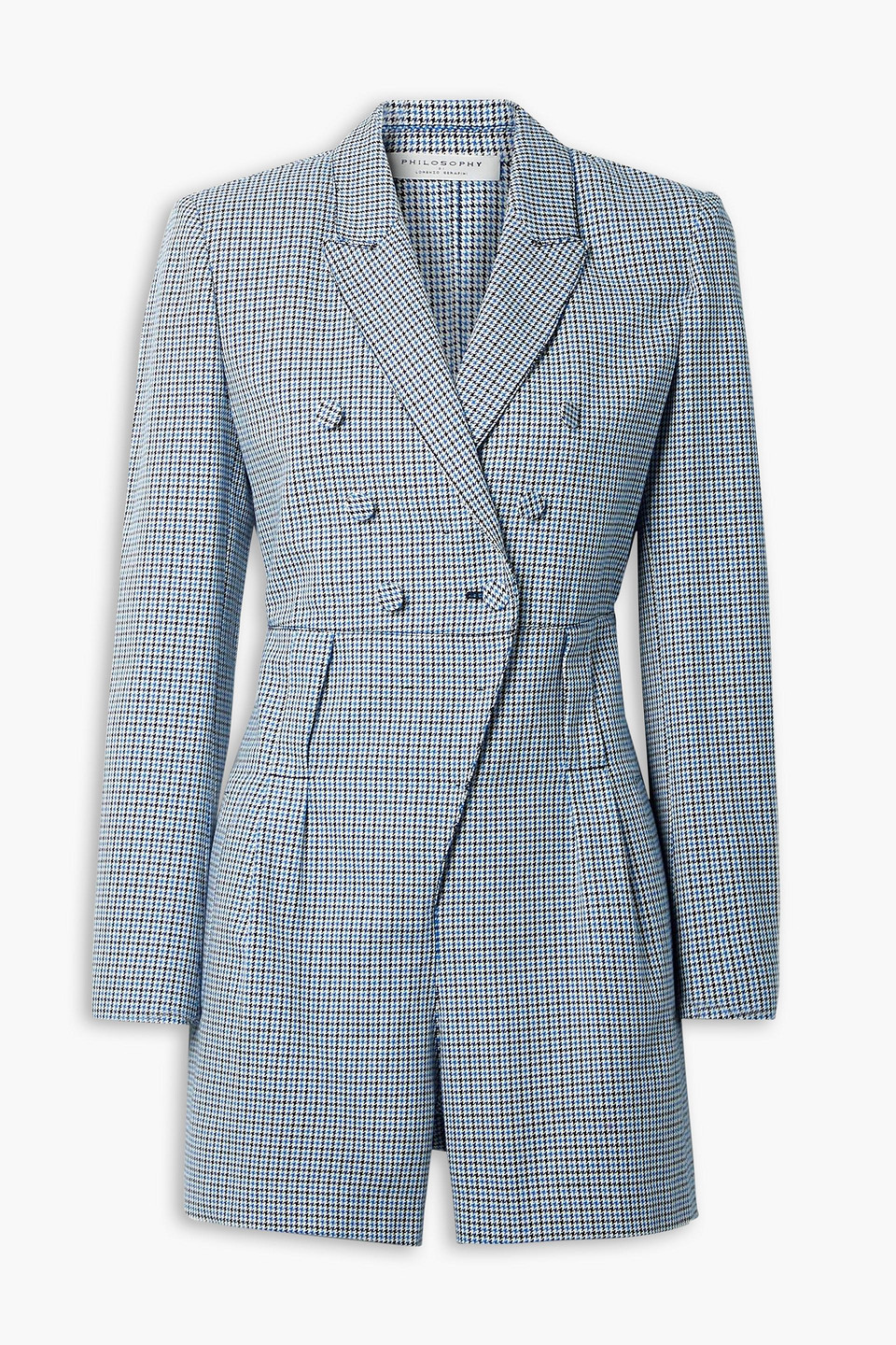 Philosophy Di Lorenzo Serafini Double-breasted Houndstooth Cotton Playsuit In Blue