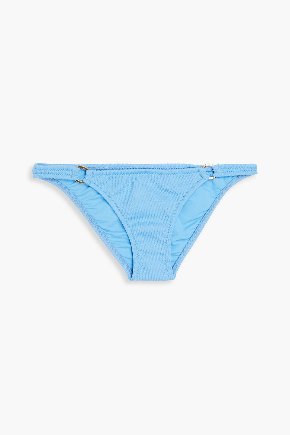 Melissa Odabash Ring-embellished Ribbed Low-rise Bikini Briefs In Blue