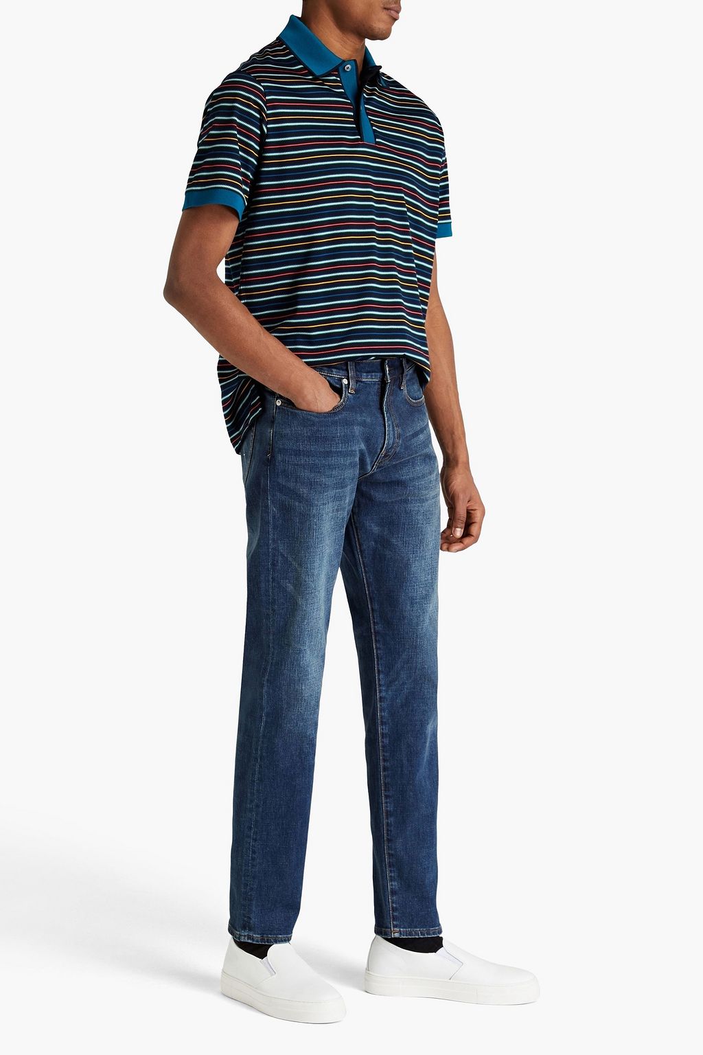 Striped cotton jersey polo shirt midnight blue XS