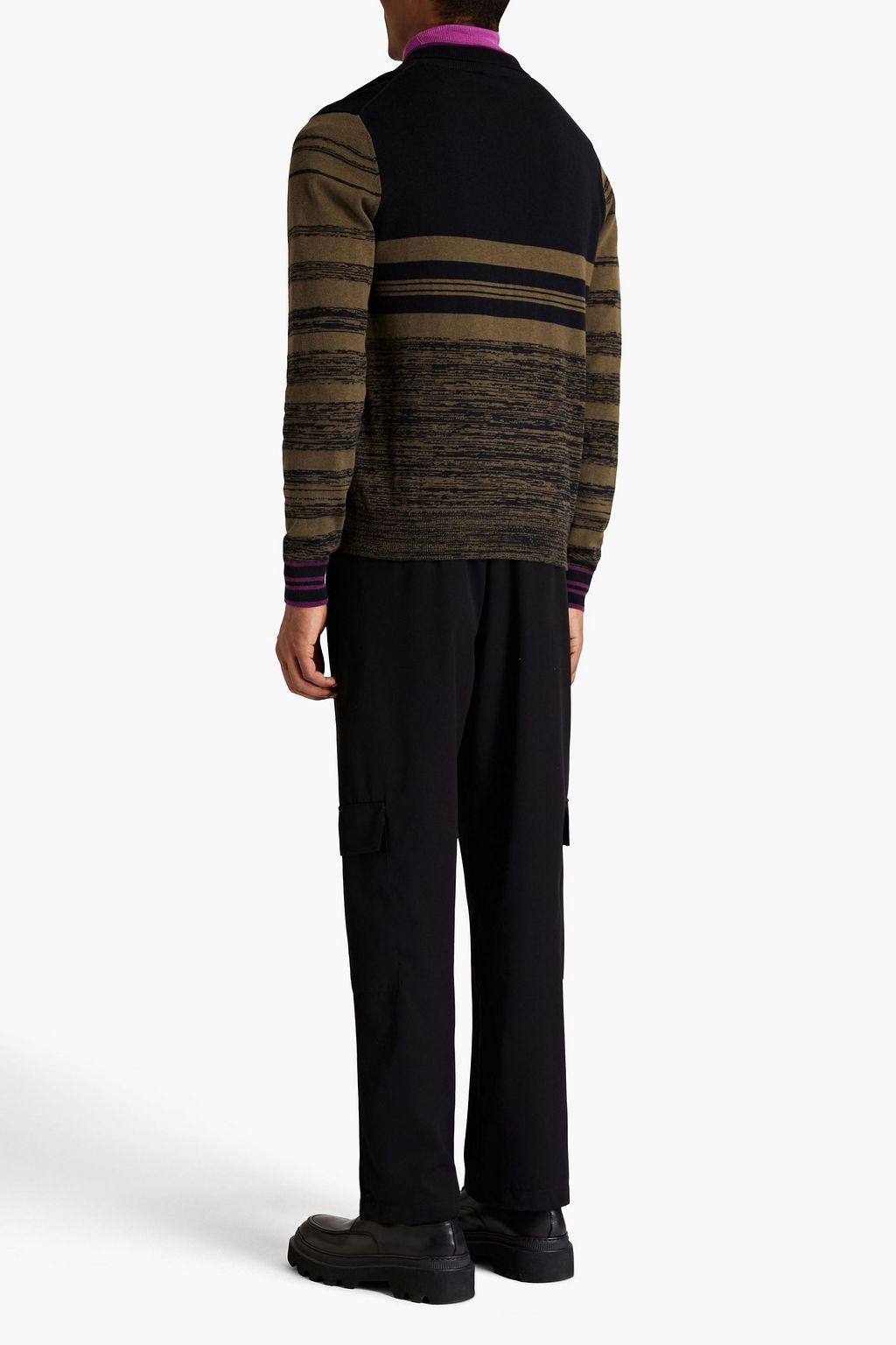PS PAUL SMITH Space-dyed striped cotton-blend zip-up sweater