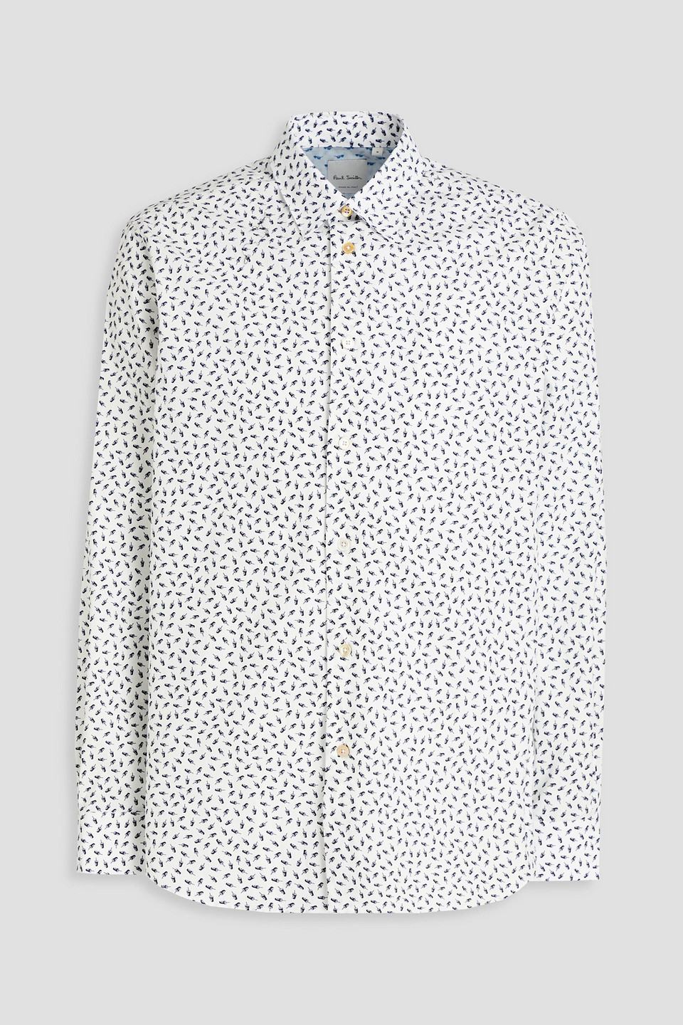 Paul Smith Printed Cotton-poplin Shirt In Navy