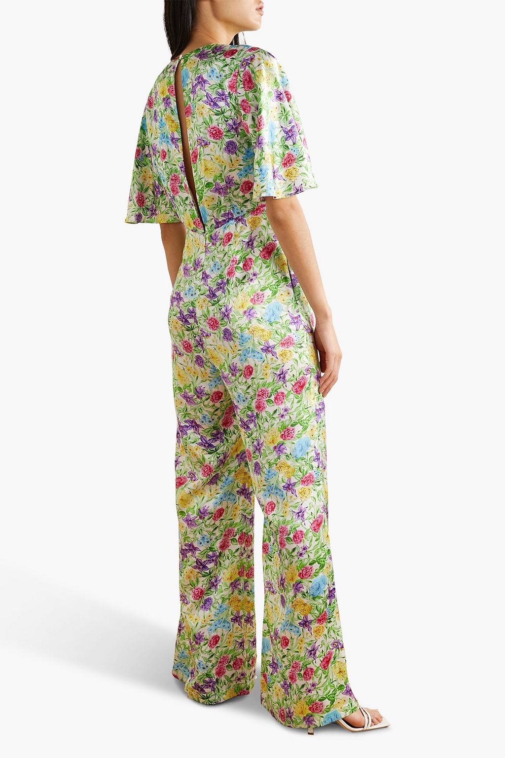 LES RÊVERIES Floral-print silk-satin wide-leg jumpsuit
