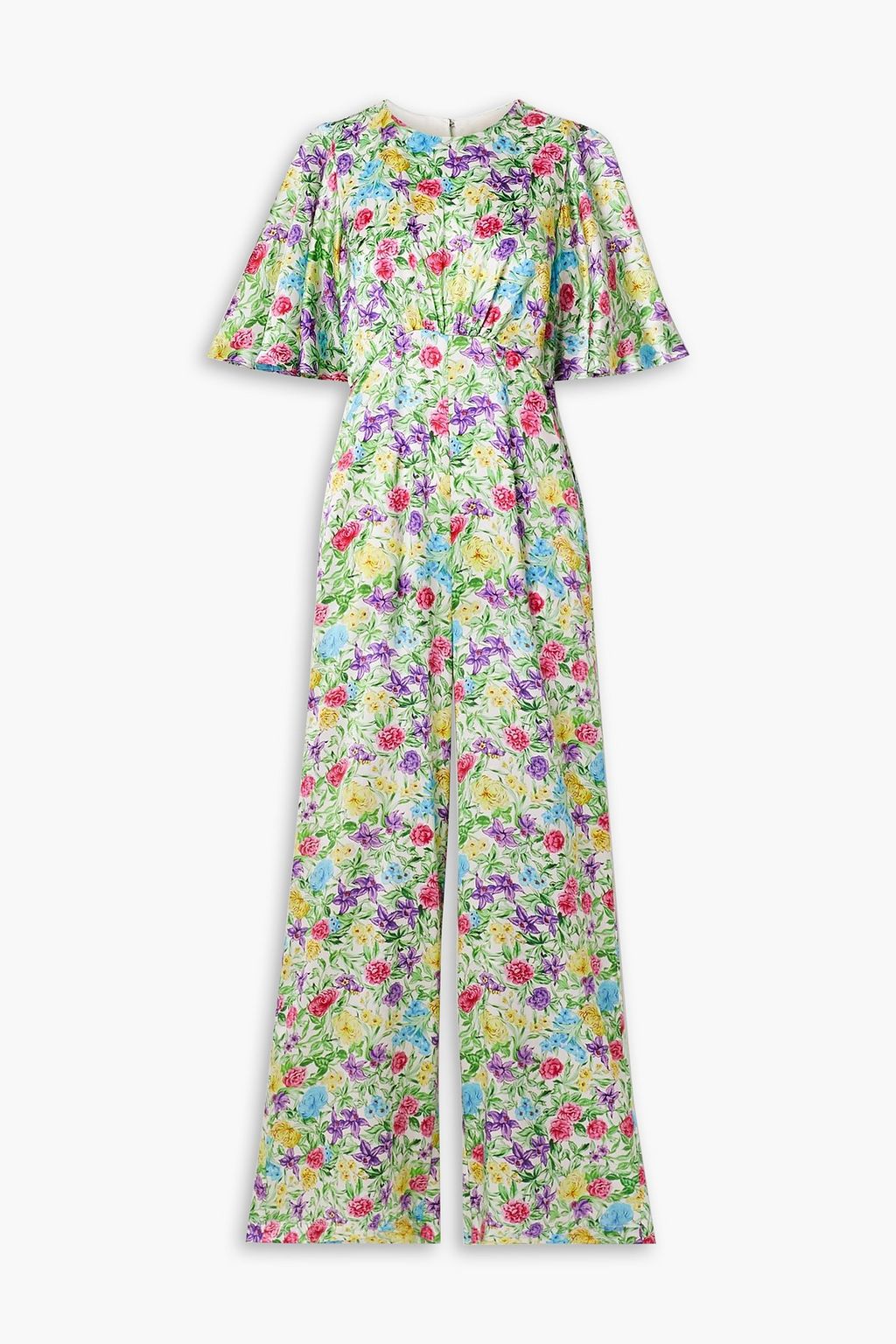 LES RÊVERIES Floral-print silk-satin wide-leg jumpsuit