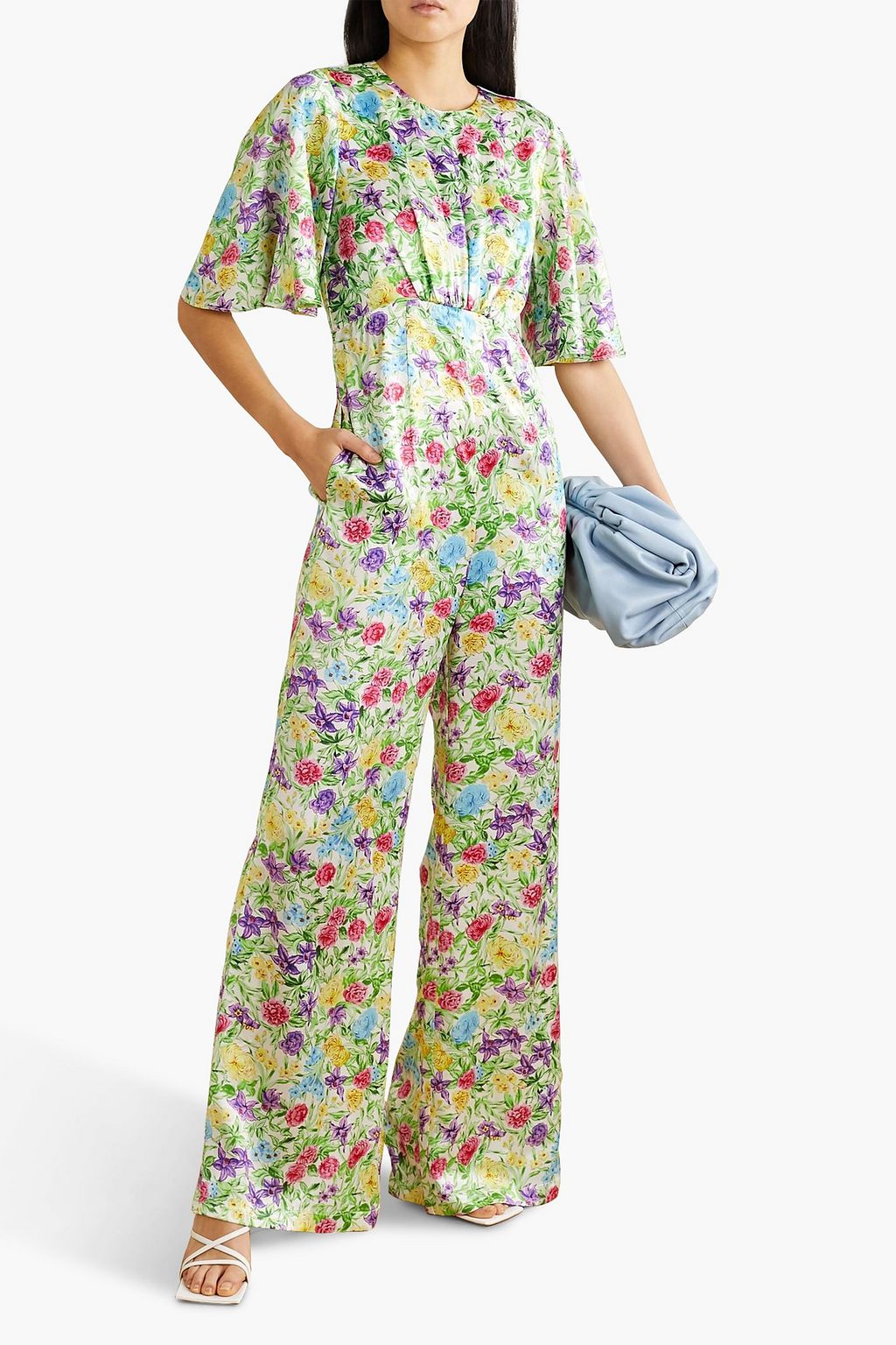 LES RÊVERIES Floral-print silk-satin wide-leg jumpsuit