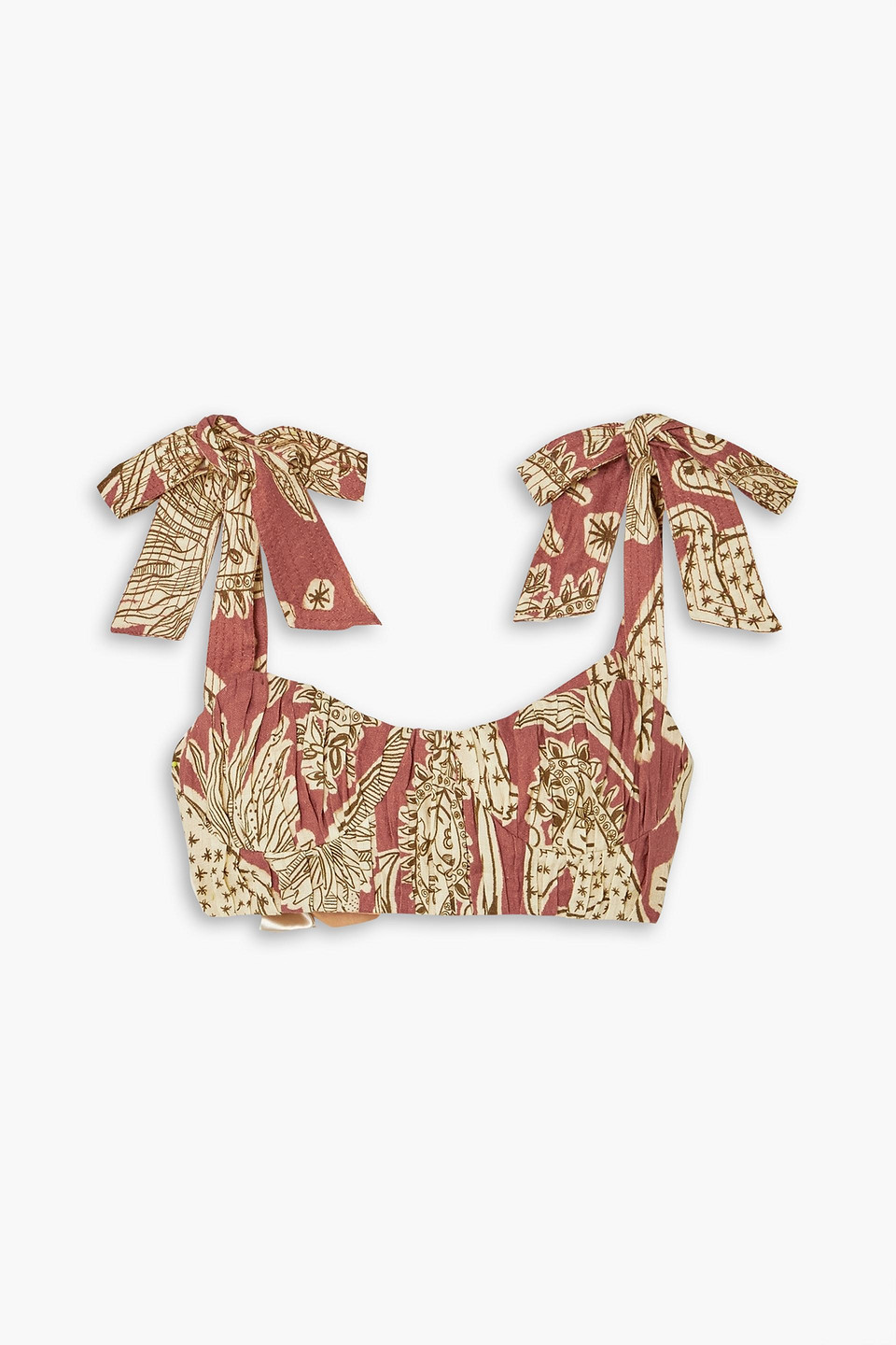 Shop Johanna Ortiz Sunset Riders Printed Linen Bra Top In Antique Rose