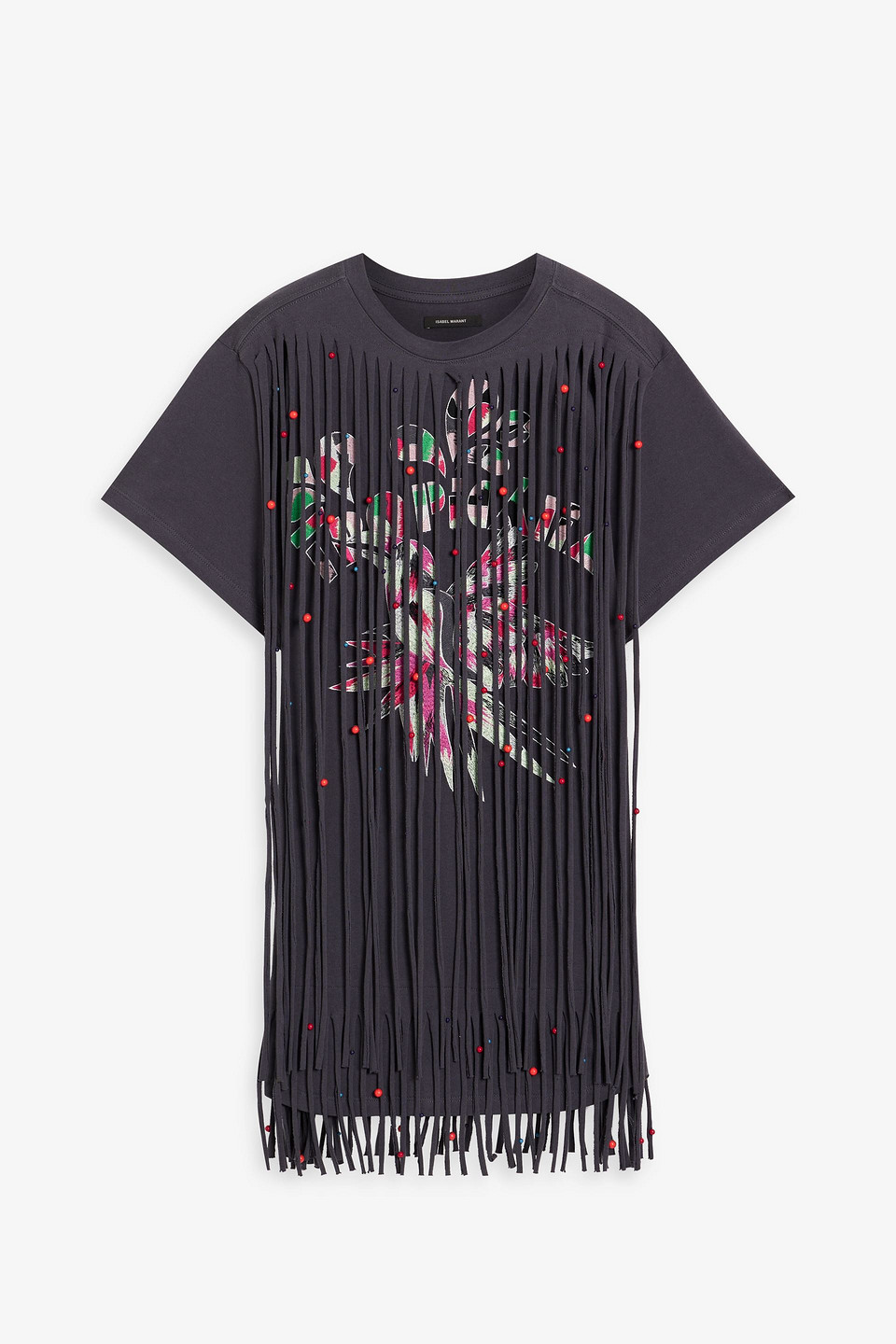 Isabel Marant Fringed Embroidered Cotton-jersey T-shirt In Charcoal