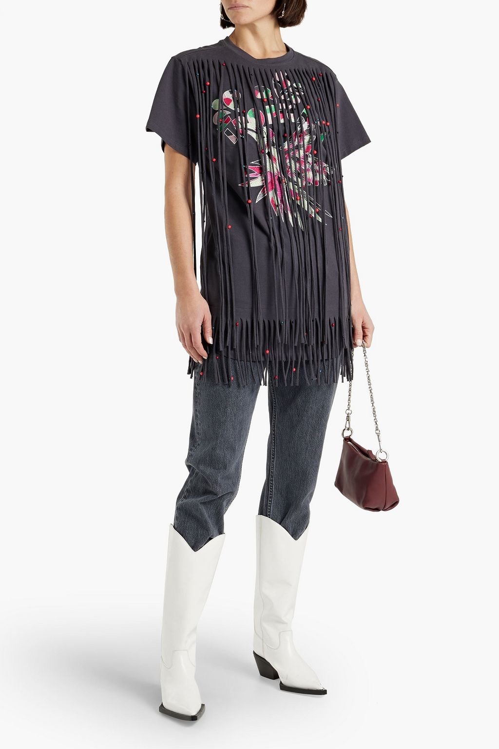 ISABEL MARANT Fringed embroidered cotton-jersey T-shirt
