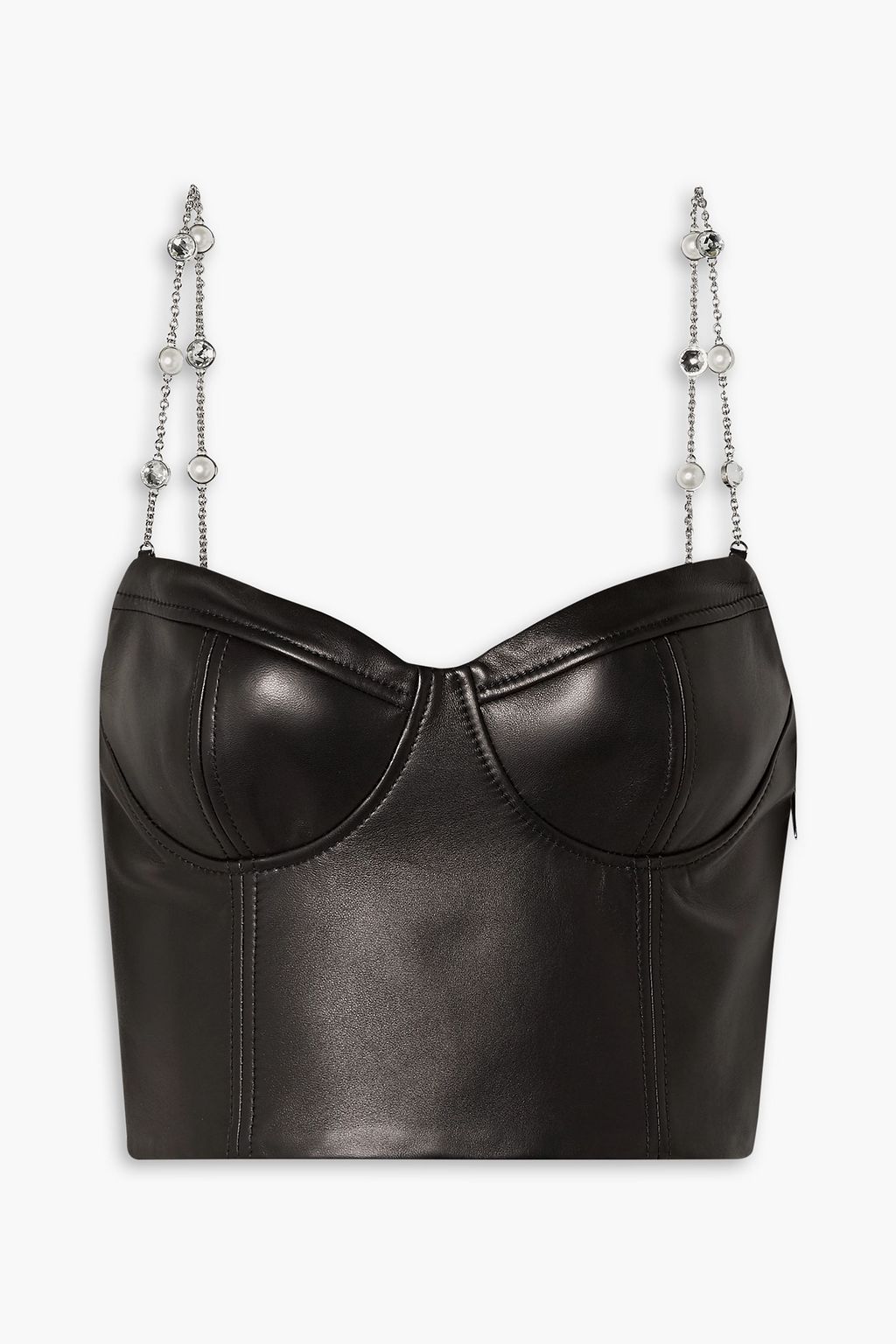 MIU MIU Cropped embellished leather bustier top | Sale up to 70