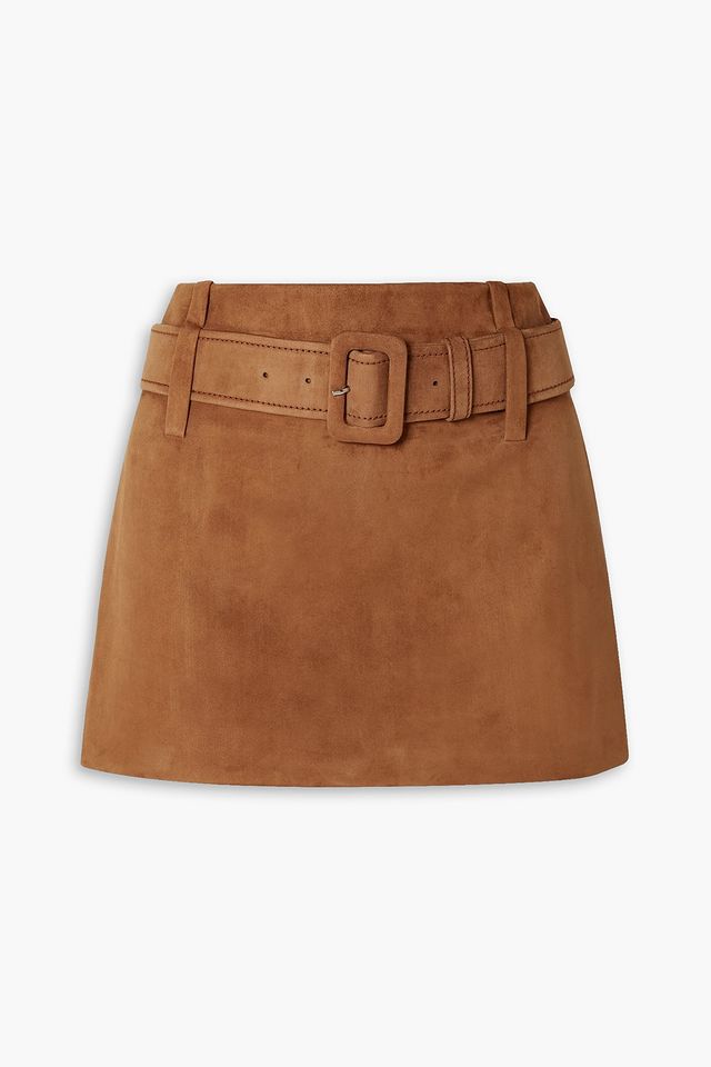 Belted tech-jersey mini skirt