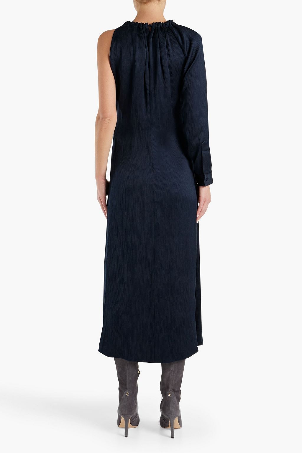 GABRIELA HEARST Simpson one-sleeve embellished plissé silk-satin midi dress
