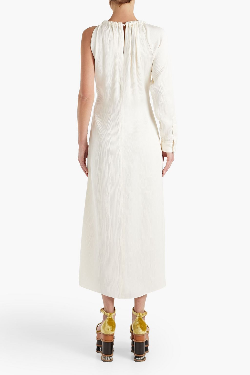 GABRIELA HEARST Simpson one-sleeve embellished plissé silk-satin midi dress