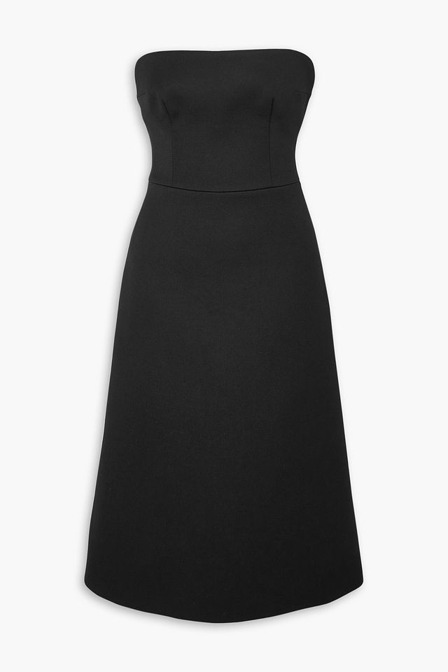 Strapless wool-gabardine midi dress