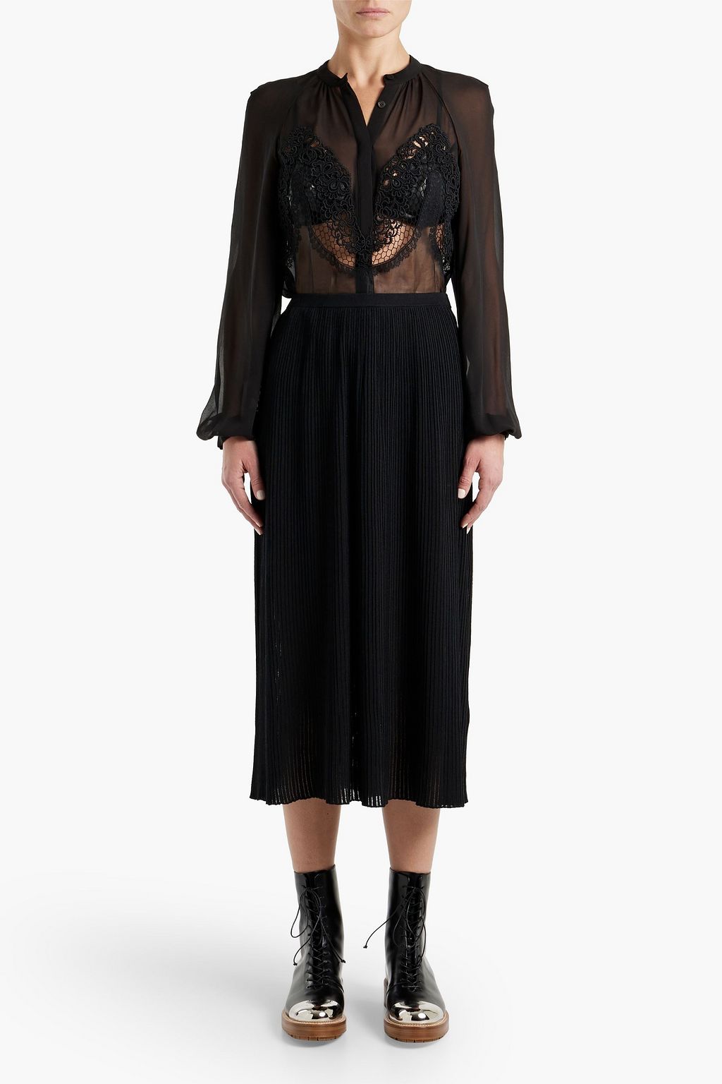 GABRIELA HEARST Gia lace-paneled silk-georgette blouse