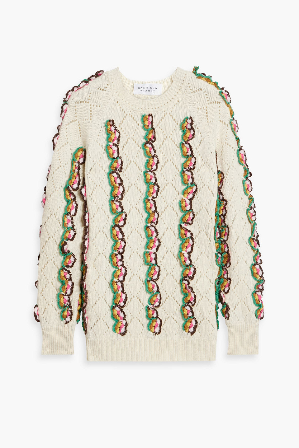 Gabriela Hearst Alvy Appliqued Pointelle-knit Cashmere Sweater In Ecru