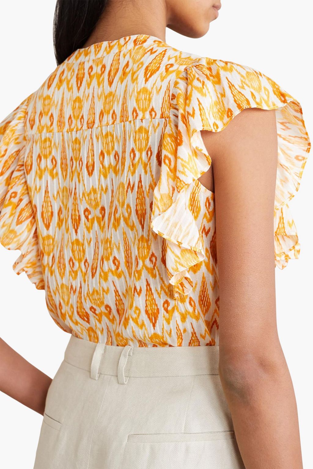 FIGUE Janae ruffled printed cotton-blend top
