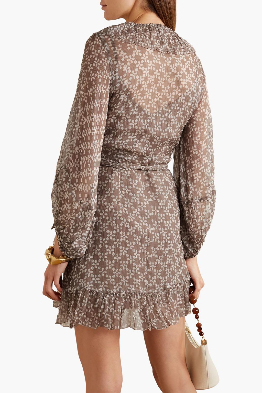 CLOE CASSANDRO シルククレポン ミニラップドレス ラッフル付き フローラルプリント