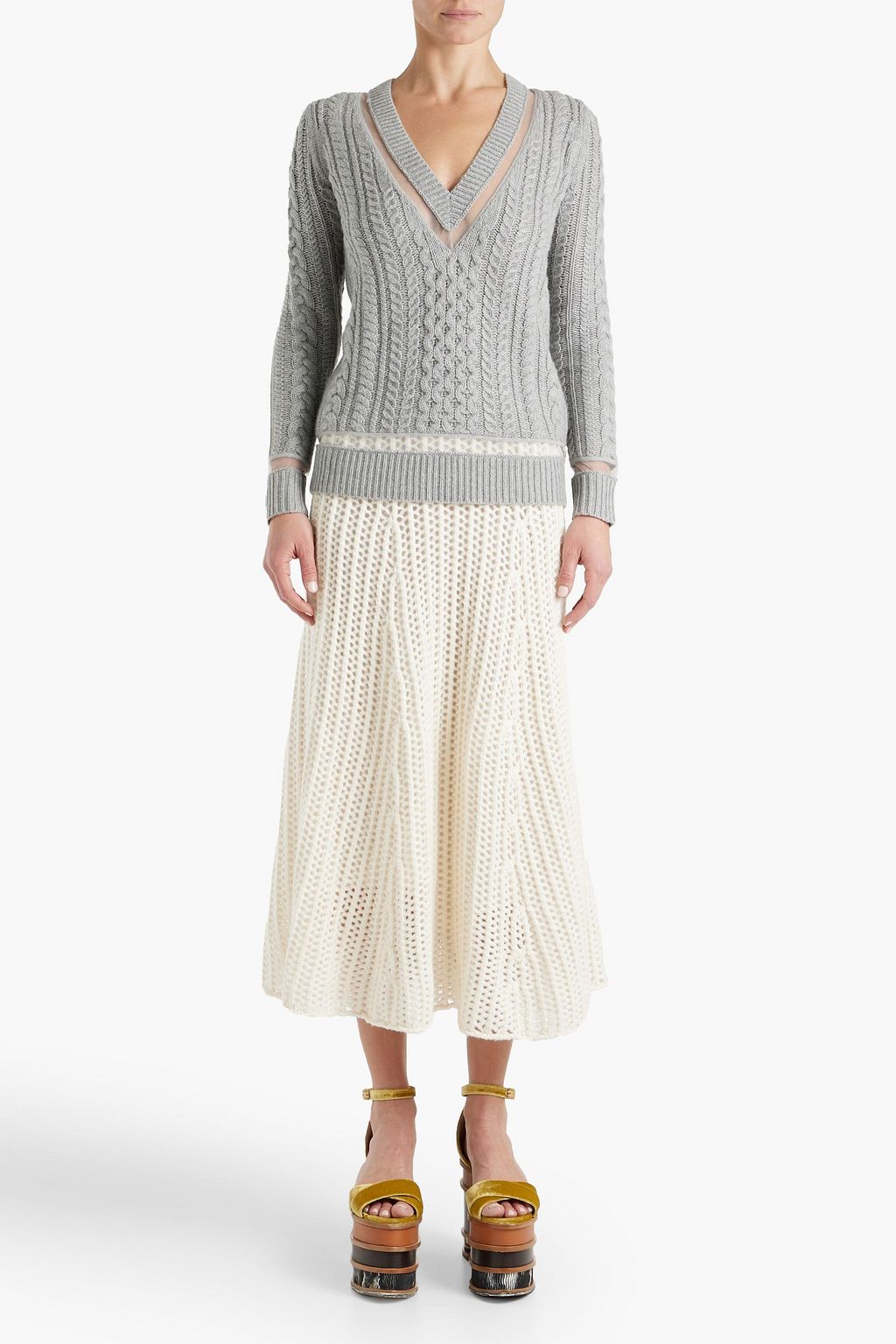 GABRIELA HEARST Pablo open-knit cashmere midi skirt