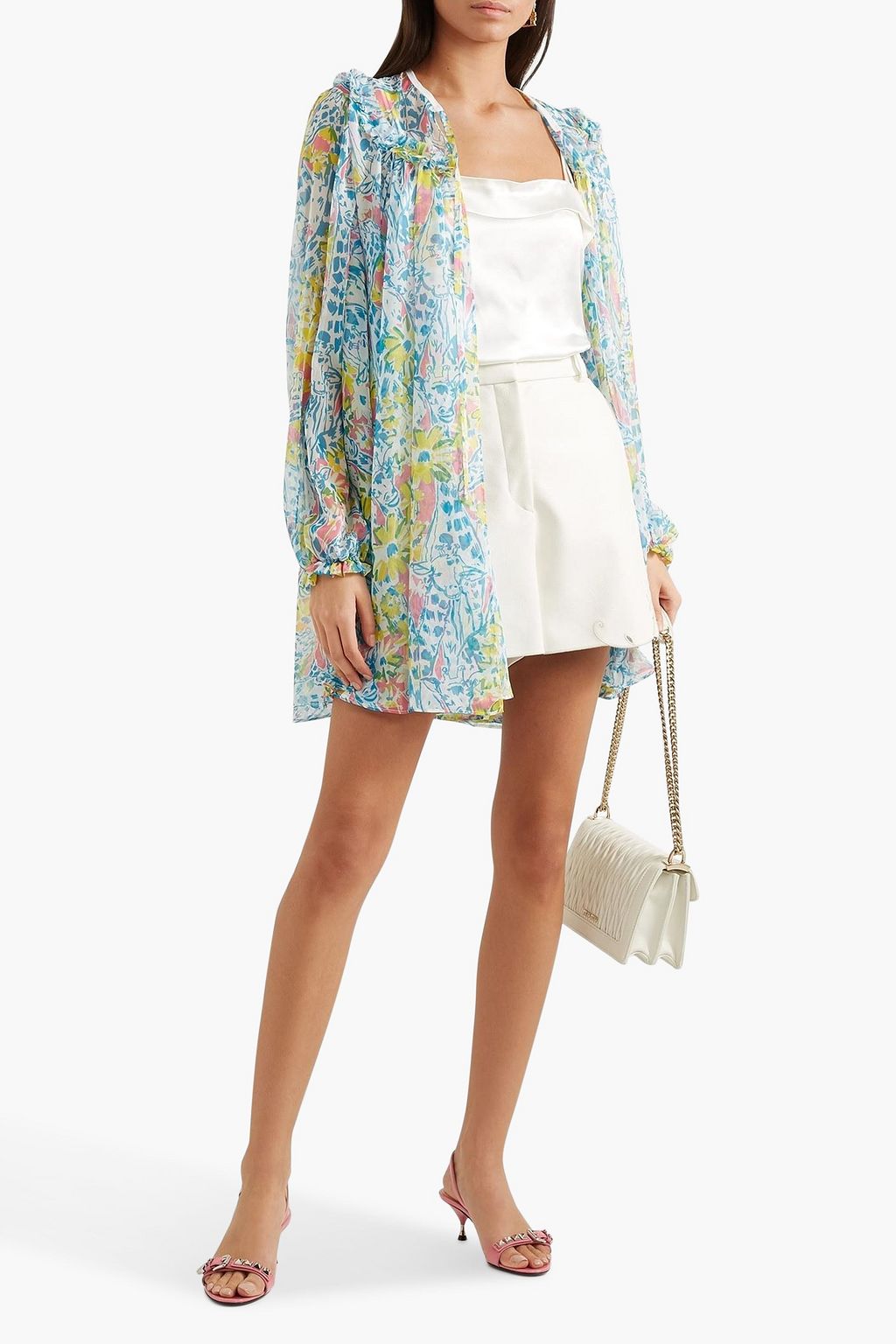 MIU MIU Cape-effect printed chiffon blouse