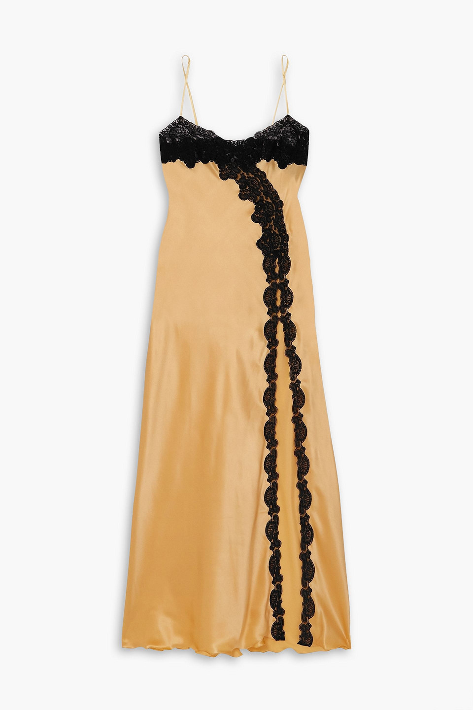 LORETTA CAPONI Nausica lace-trimmed silk-satin maxi slip dress