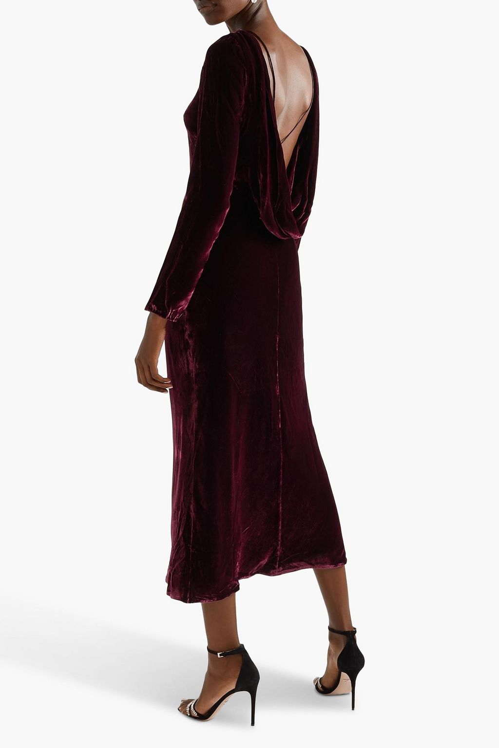 SALONI Tina open-back draped velvet midi dress