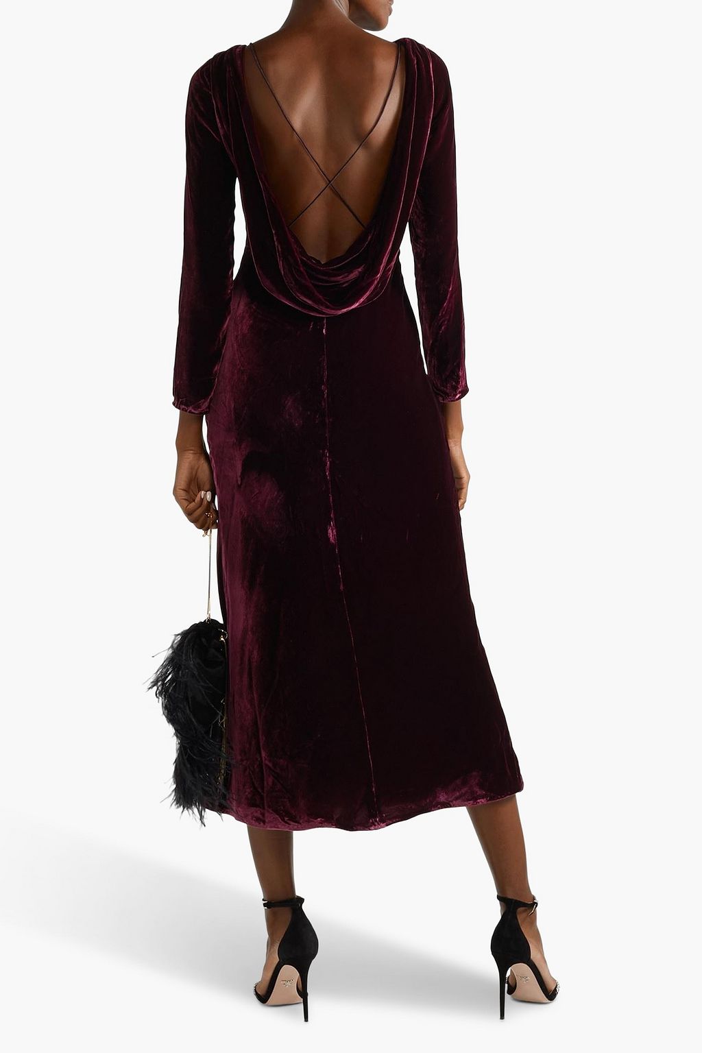 SALONI Tina open-back draped velvet midi dress