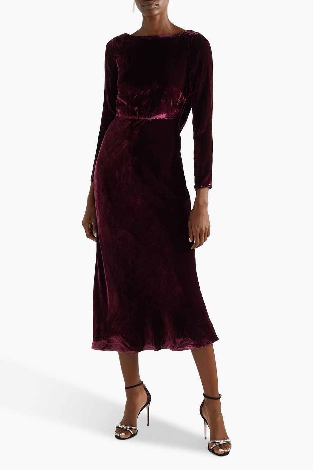 SALONI Tina open-back draped velvet midi dress
