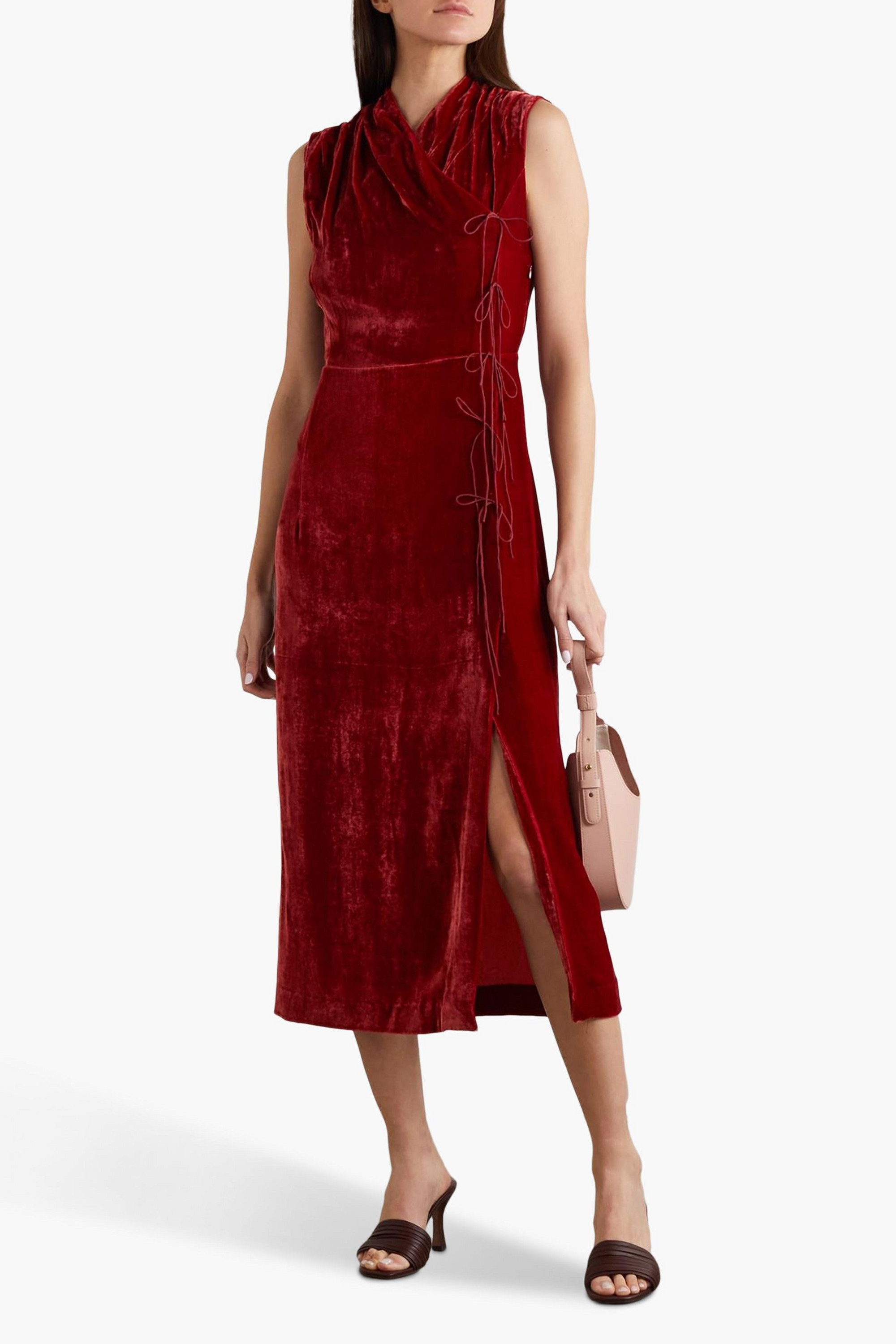 Usisi Sister Jana wrap-effect tie-detailed velvet midi dress